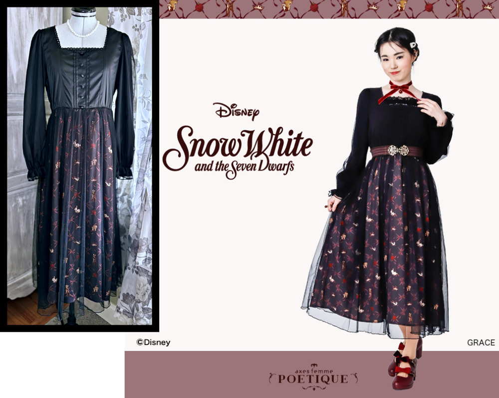 2019 Axes Femme Poetique GRACE Disney Snow White Motif Dress Black Goth Limited